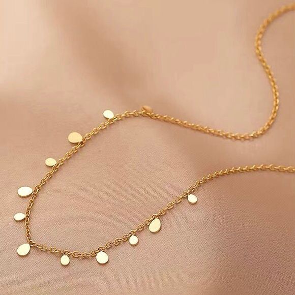 18K Gold Plated Dainty Tassel Necklace with Teardrop Shaped Gold Petals - Picture 8 of 10